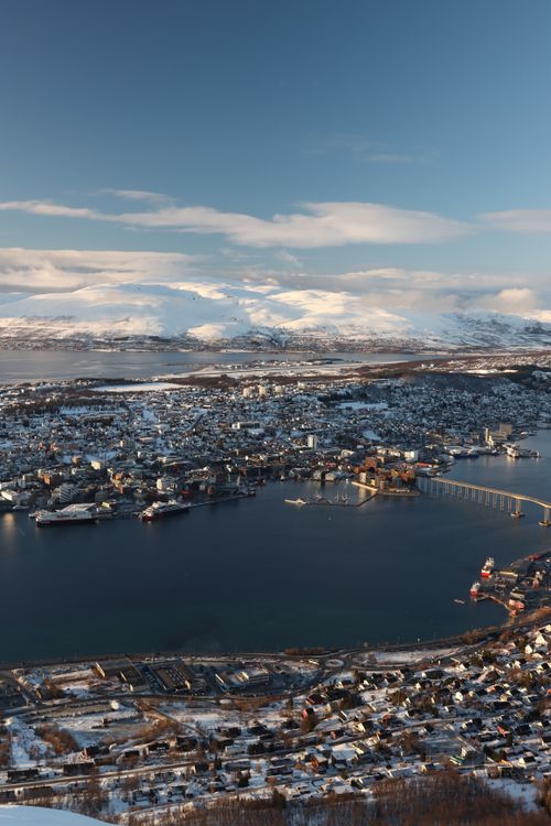 Aerial View of Snowy Tromsø Cityscape in Winter · Free Stock Photo
