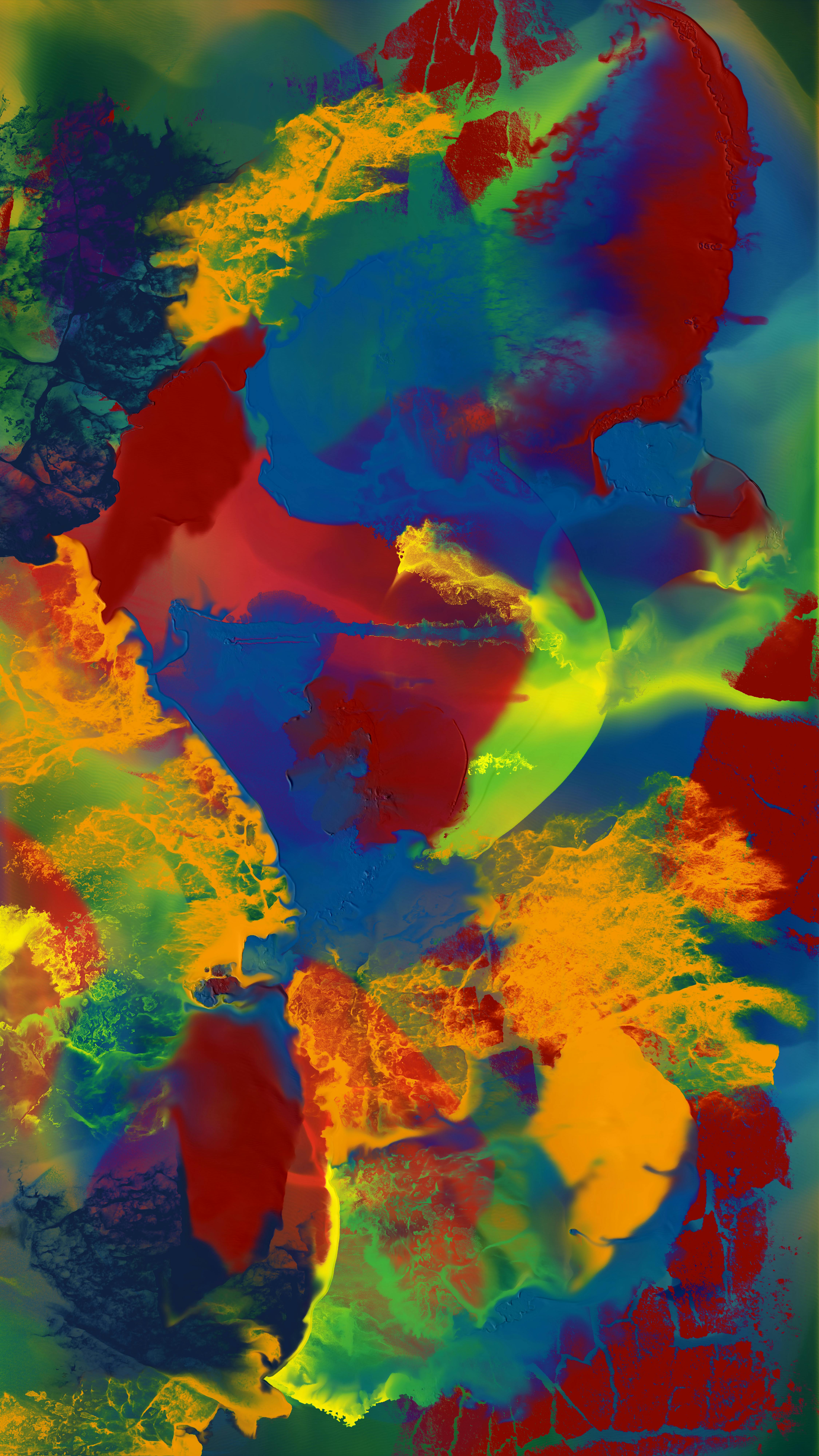 Dynamic abstract artwork with swirling vibrant colors and textured layers for a striking visual impact.
