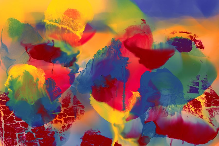A dynamic and colorful abstract painting showcasing expressive brushstrokes and vibrant hues.
