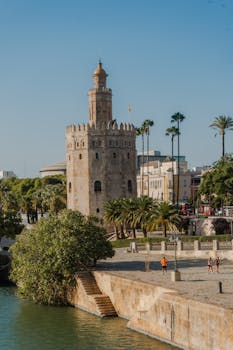Historic Torre del Oro beside the Guadalquivir in Seville, Spain.