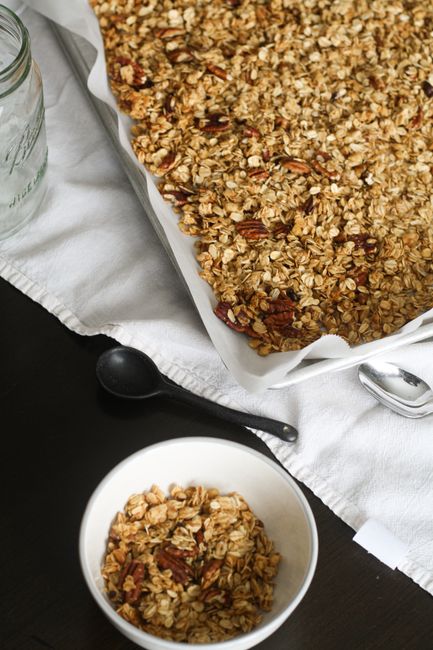 Delicious homemade granola with pecans, perfect for a healthy breakfast.