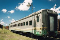 Abandoned Train Car Under Clear Blue Sky