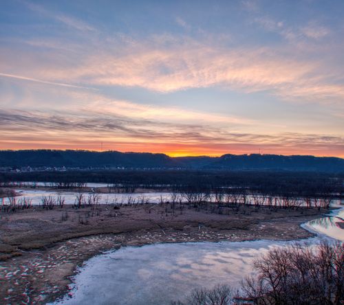 Free Beautiful winter sunrise over the frozen landscape of Wabasha, Minnesota, USA. Stock Photo