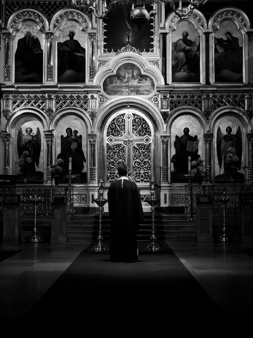 Free A serene black-and-white image showcasing the ornate architecture of Uspenski Cathedral in Helsinki, Finland. Stock Photo