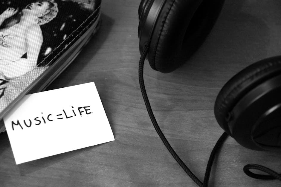 black-and-white, headphones, life