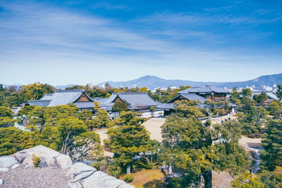Nijo Castle's ornate gate and grounds in Kyoto