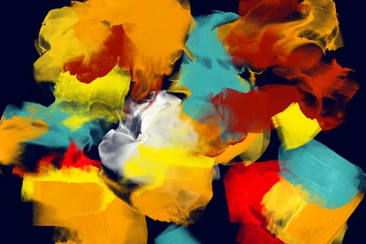 Vibrant abstract painting with dynamic colorful brushstrokes creating an expressive art piece.