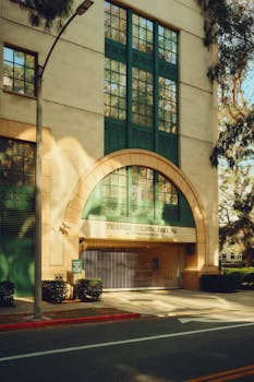 Triangle Building Parking in Burbank captured during golden hour with an architectural focus.