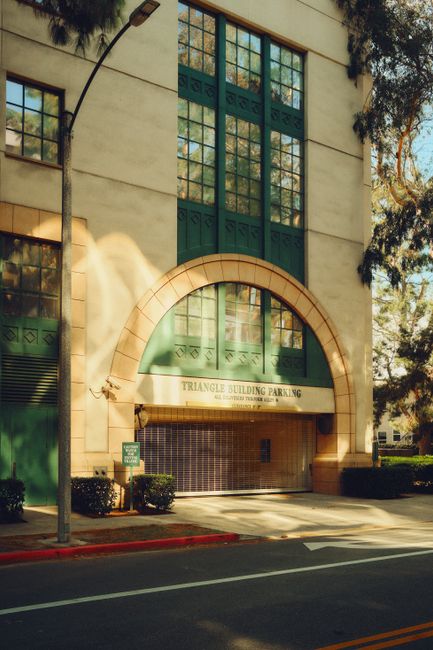 Triangle Building Parking in Burbank captured during golden hour with an architectural focus.