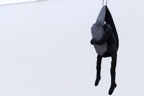 Free stock photo of art, art instalation, person hanging from ceiling
