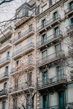 Beautiful view of traditional Spanish architecture with detailed facades in Barcelona.