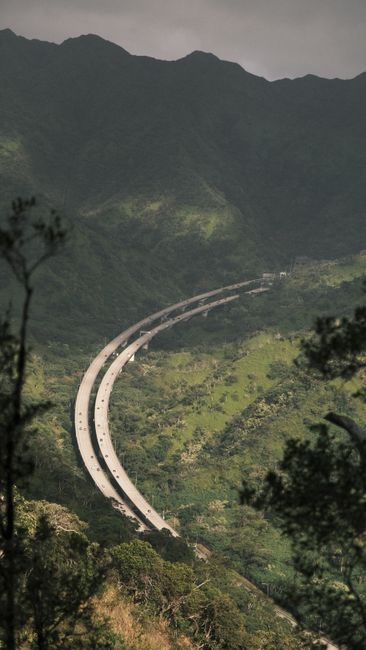 Photo by Daniel Flores A winding highway cuts through lush green mountains, offering a scenic view from above.