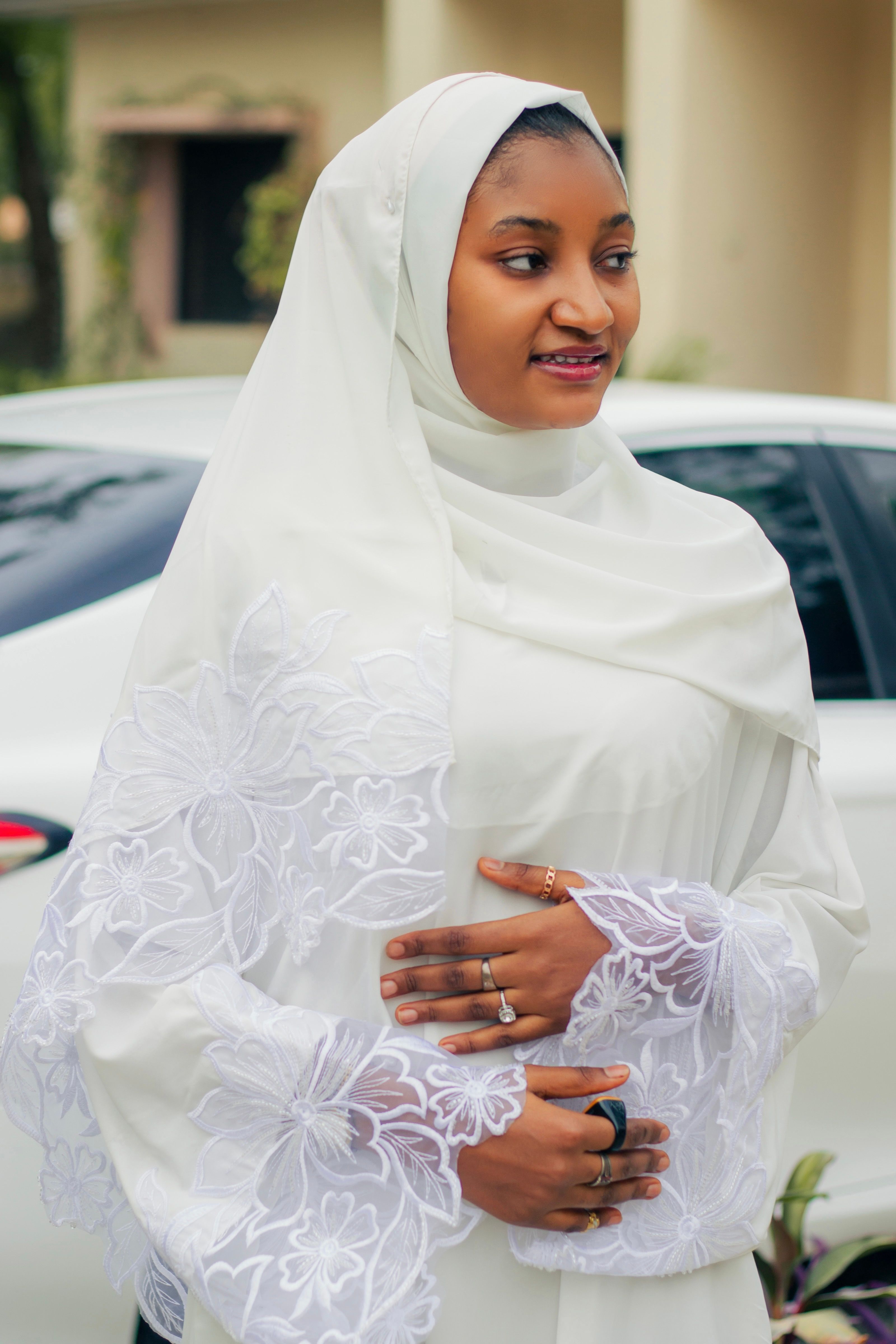 Young Woman in Elegant White Hijab Outdoors · Free Stock Photo