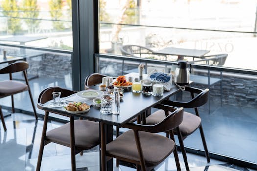 A beautifully arranged dining table in a Turkish restaurant with assorted dishes in Kahramanmaraş, Turkey.