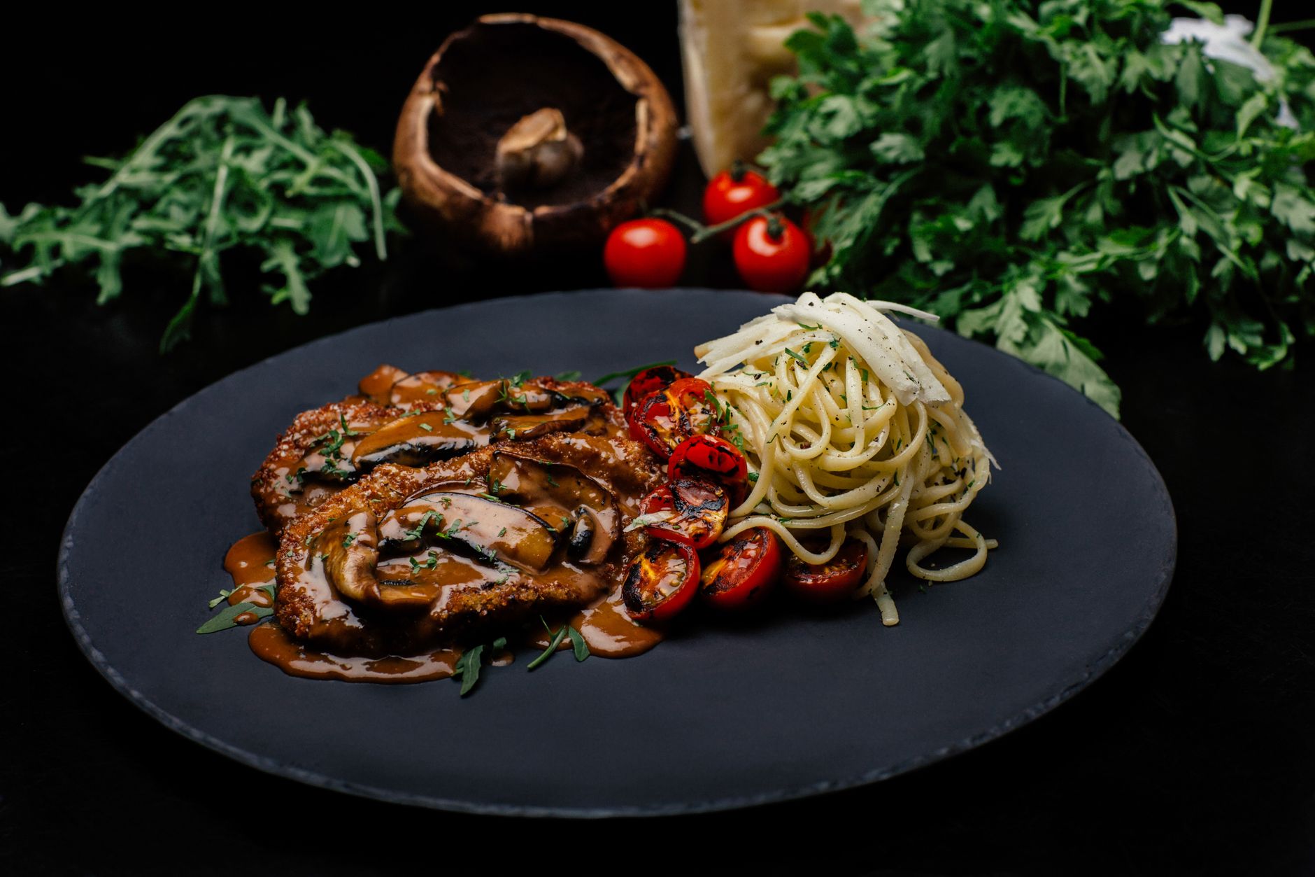 Creamy melted cheese on veal Florentina