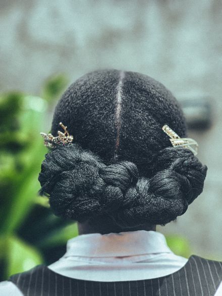 Rear view of a braided updo with hair pins — photo by Mitchel Onwuchuruba on Pexels