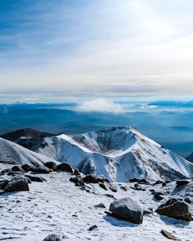 Breathtaking view of snow-covered mountains in Cayma, Arequipa, Perú.
