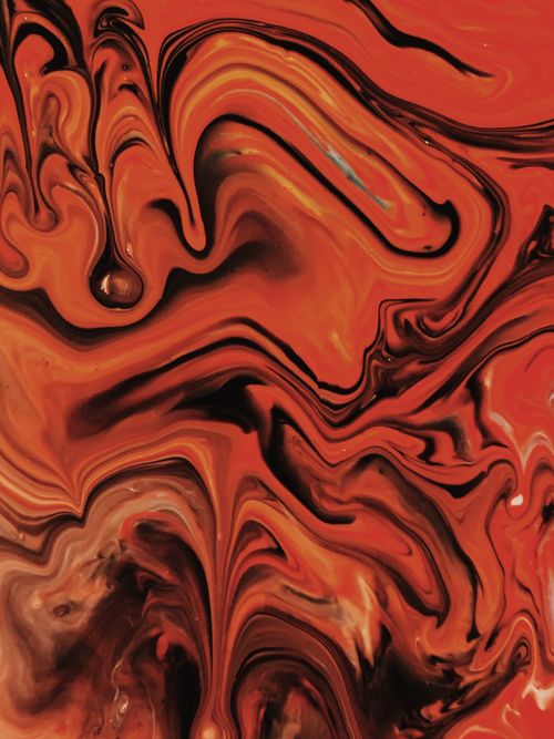 Free Dynamic abstract acrylic painting featuring vibrant red and orange swirls. Stock Photo