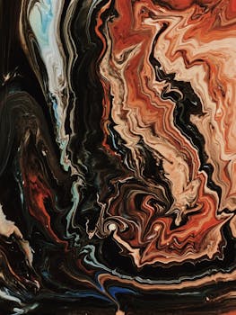 这幅抽象流动艺术作品色彩鲜艳、图案旋转，令人惊叹，非常适合现代装饰