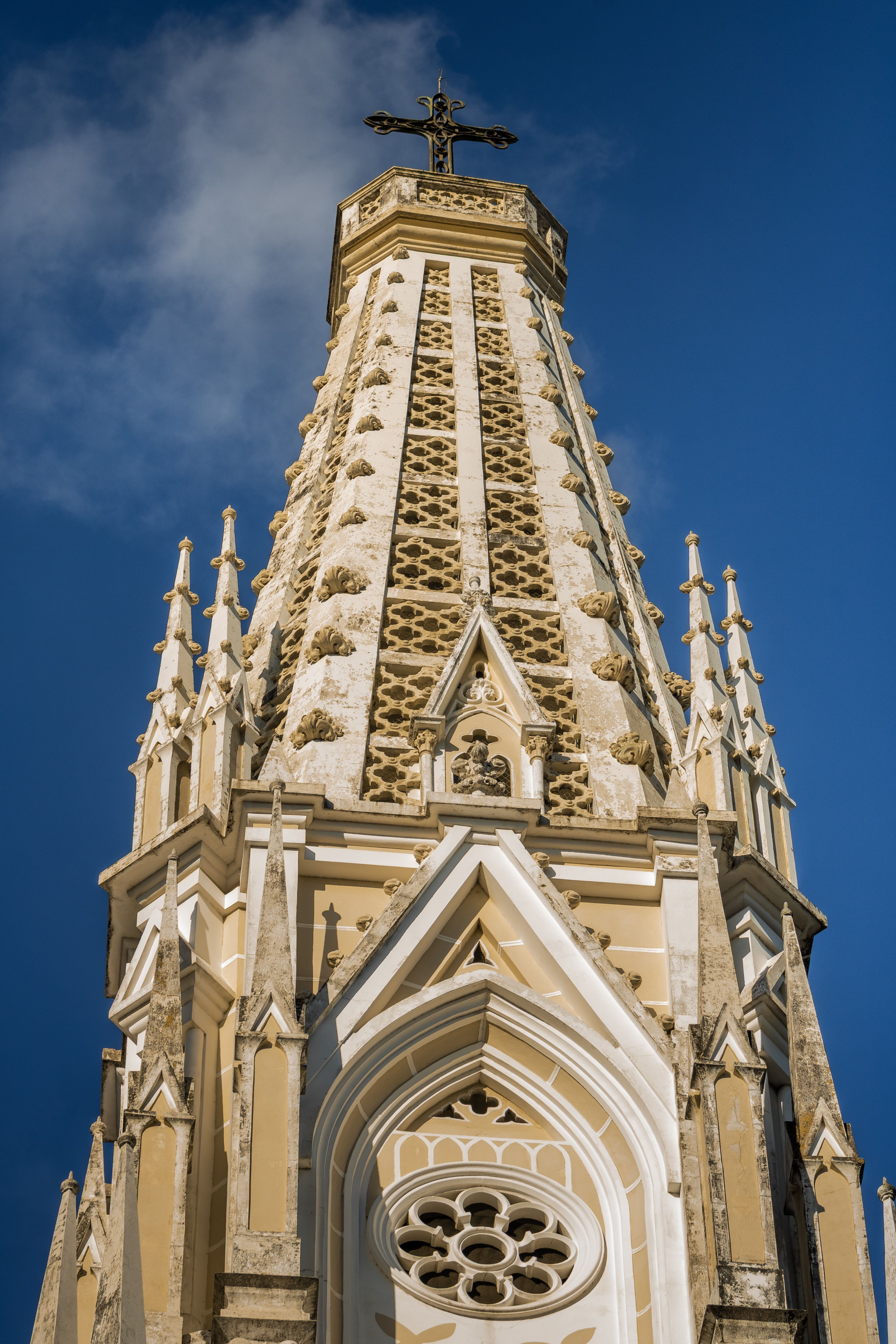 Gothic Church Tower against Blue Sky · Free Stock Photo
