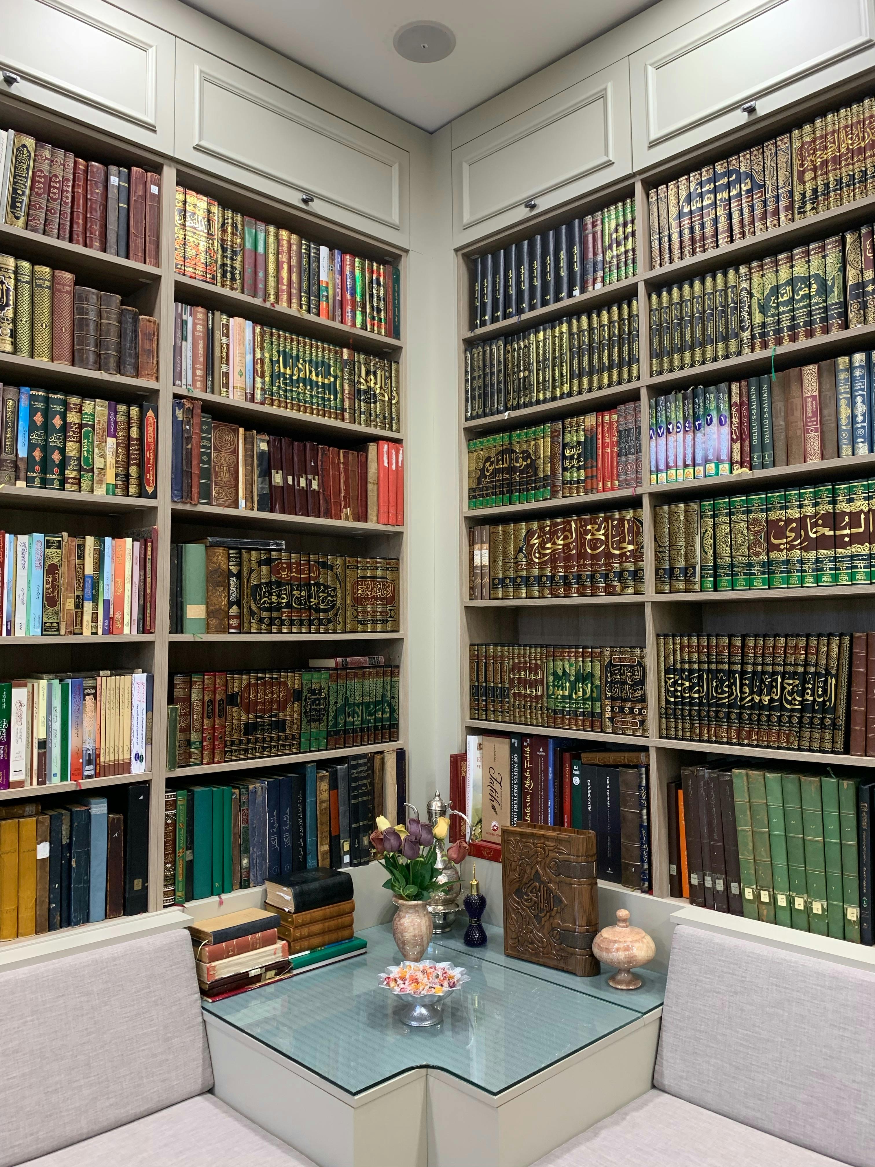 Luxurious private library with floor-to-ceiling bookshelves