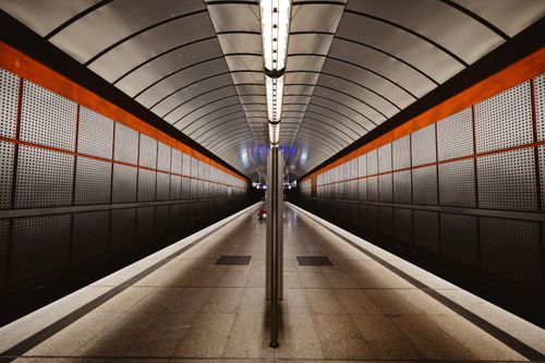 Free Explore the modern underground subway station in Munich, showcasing stunning symmetry and architectural design. Stock Photo