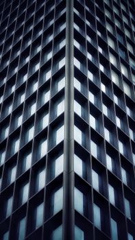 A dramatic, symmetrical view of a modern skyscraper emphasizing geometric patterns.