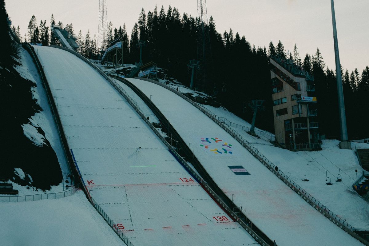 Twin Olympic ski jump ramps