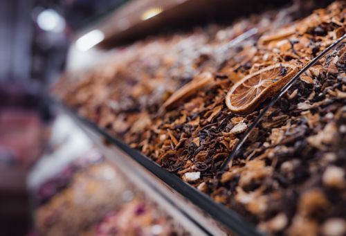 Free Detailed view of dried fruits and spices in a market in Istanbul, showcasing rich textures. Stock Photo