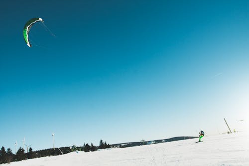 눈 덮힌 풍경에 스키 남자