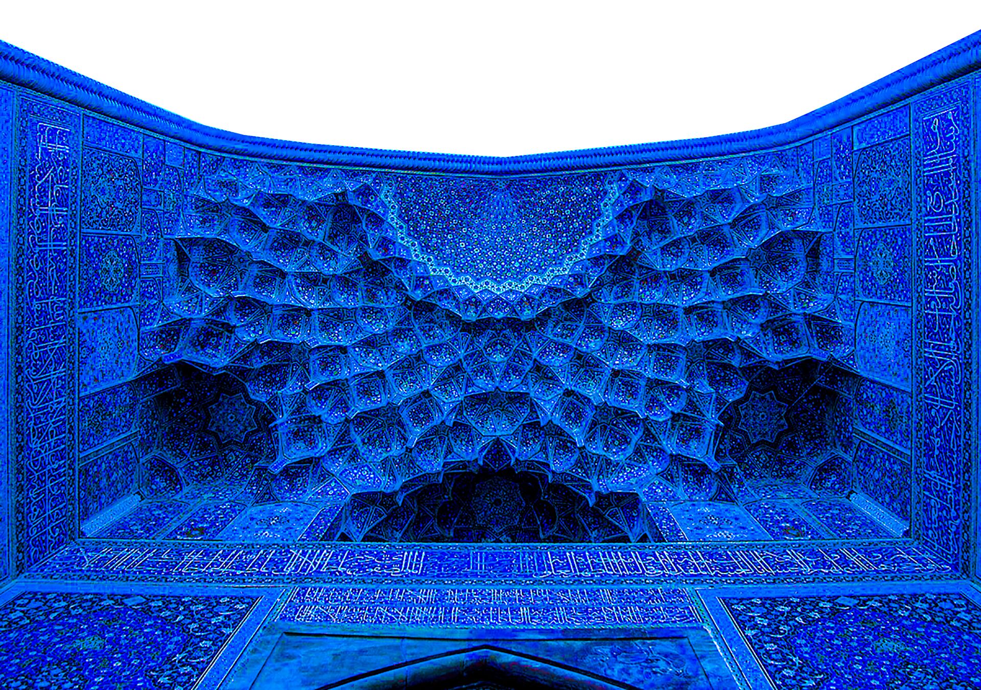 Stunning blue mosaic dome showcasing Islamic architecture in Isfahan, Iran.