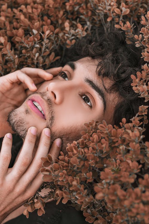 Foto Van De Mens Die Op Bruine Planten Ligt