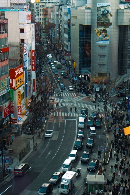 Free A lively view of Shibuya's busy streets, showcasing Tokyo's urban life. Stock Photo