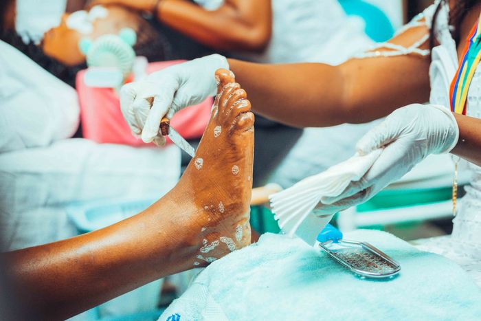 A spa pedicure with a warm foot soak