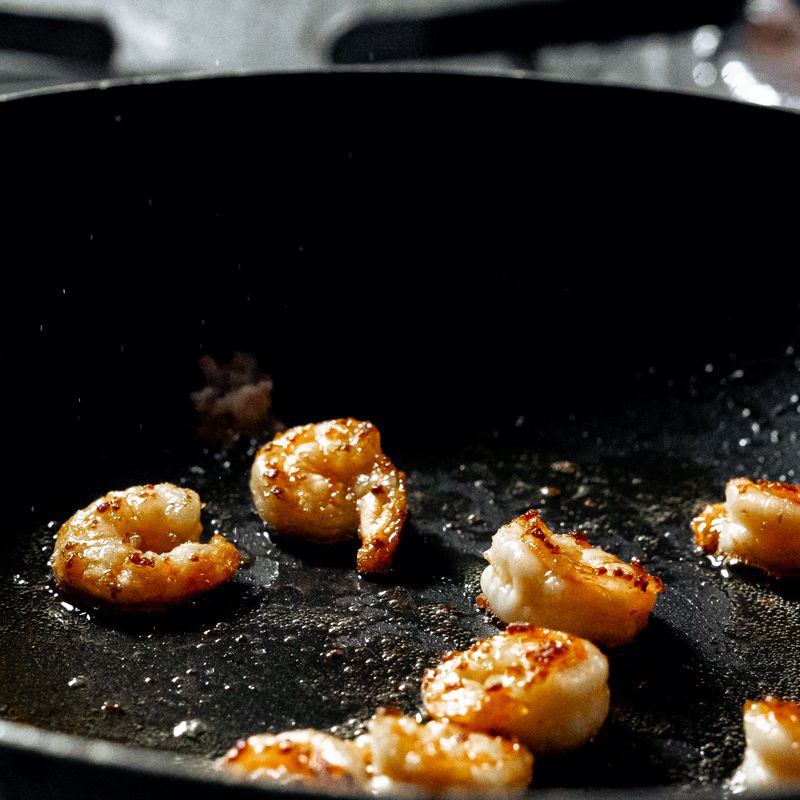 Air Fryer Sourdough Discard Crispy Shrimp and Harissa Oil Crisps