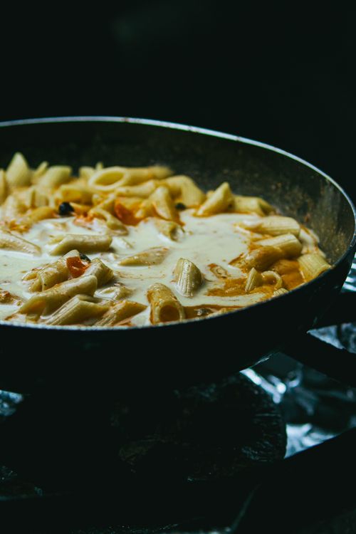 Creamy pasta in a pan — photo by pedro furtado on Pexels