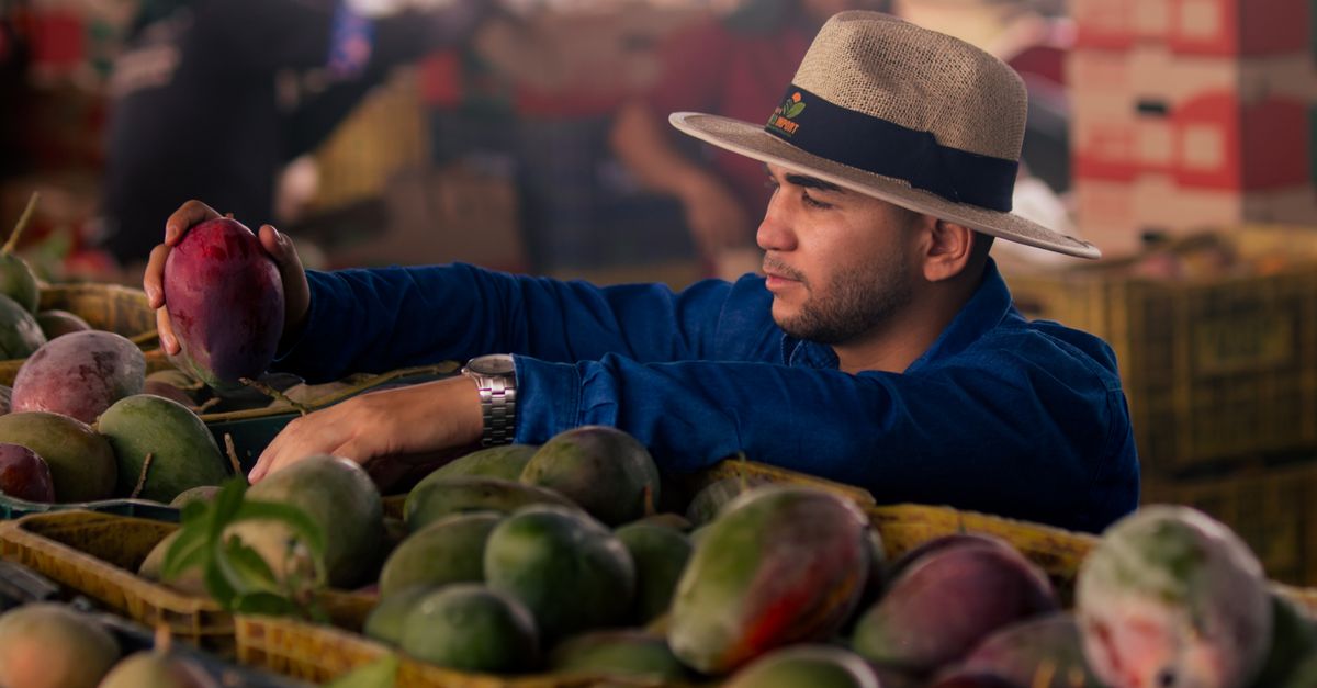 Alimentos y un billete de pesos colombianos con símbolo de impuestos.
