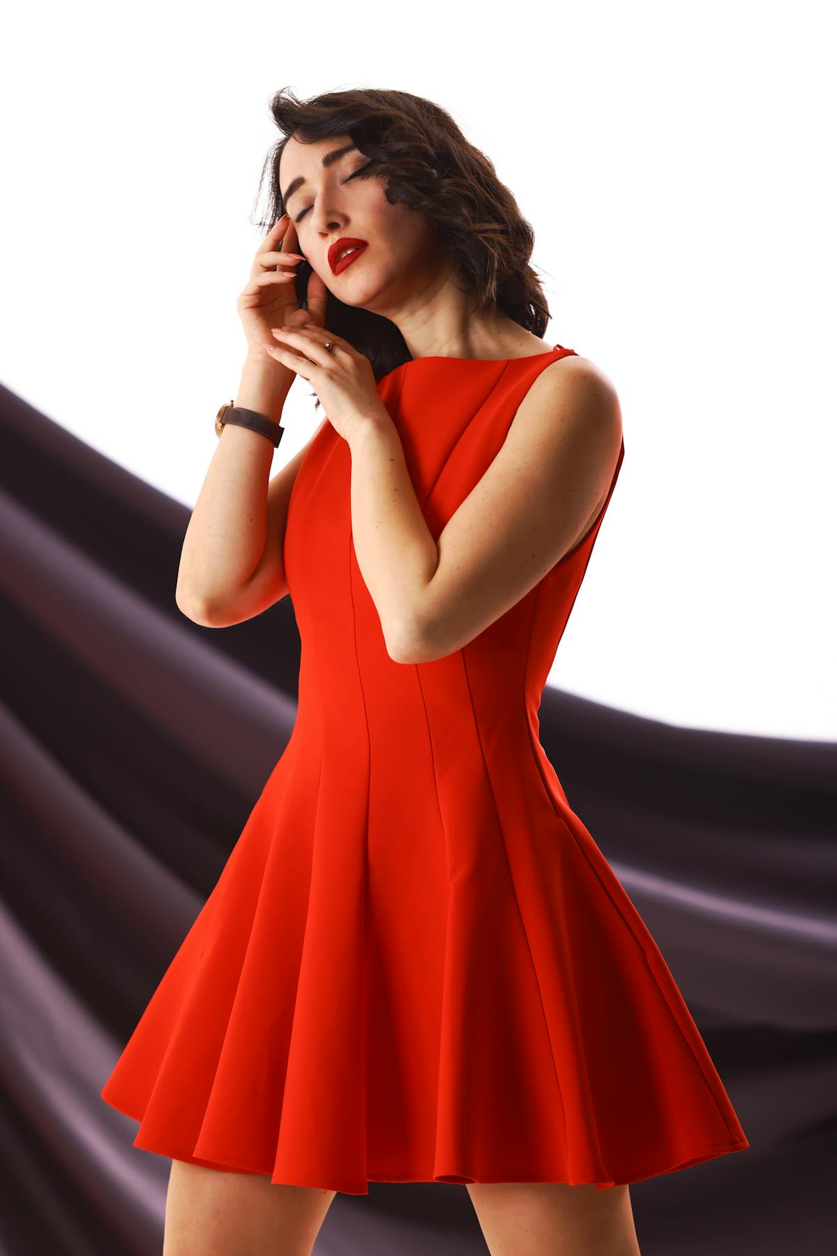Woman wearing a vibrant red dress - Cherry Coded fashion mood