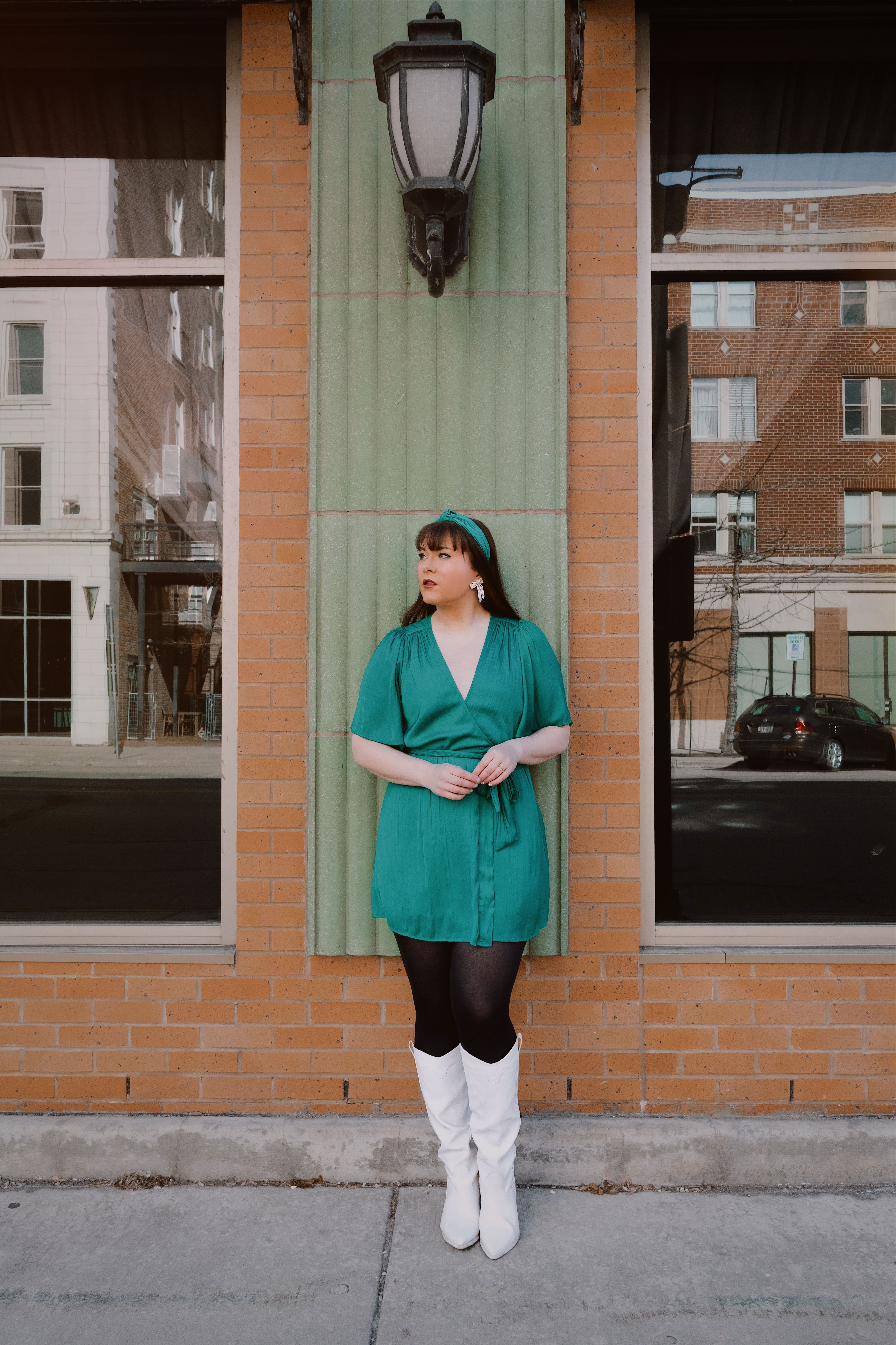 Elegant Woman in Green Dress on Chicago Riverwalk  Free Stock Photo