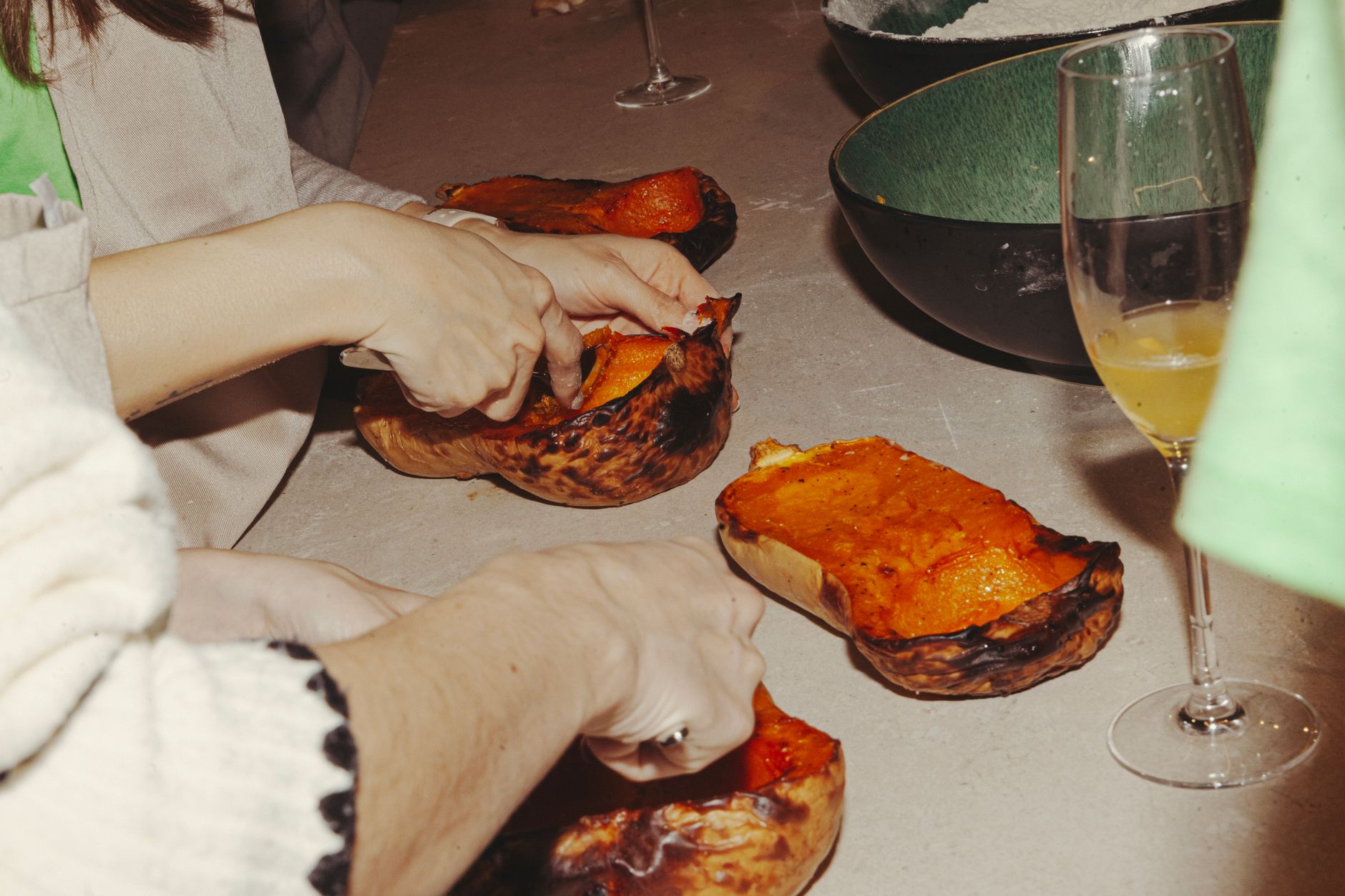 Roasted butternut squash served with fresh herbs