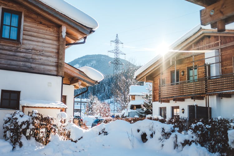 Houses In City During Winter