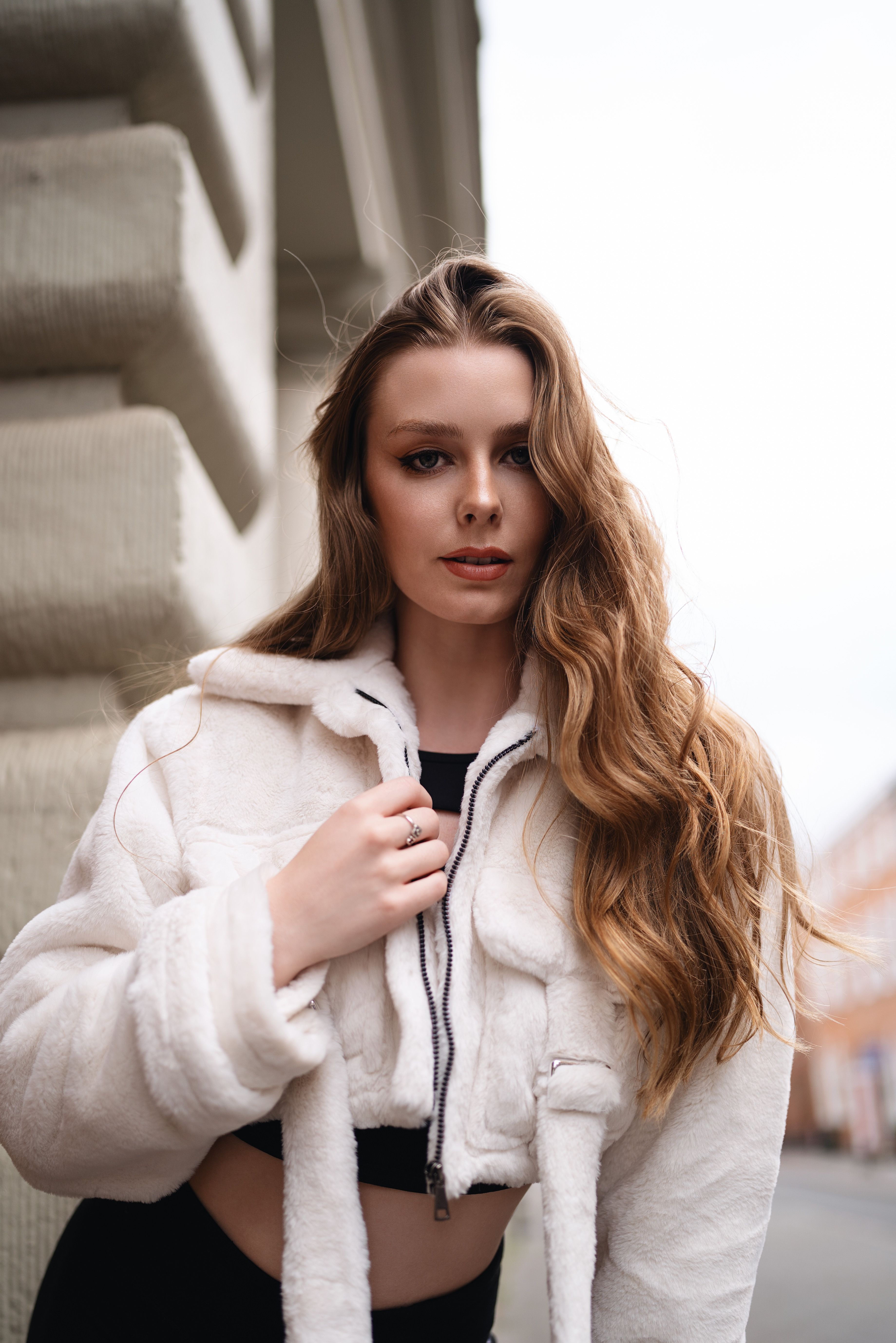 Cream Faux Fur Jacket and Jeans