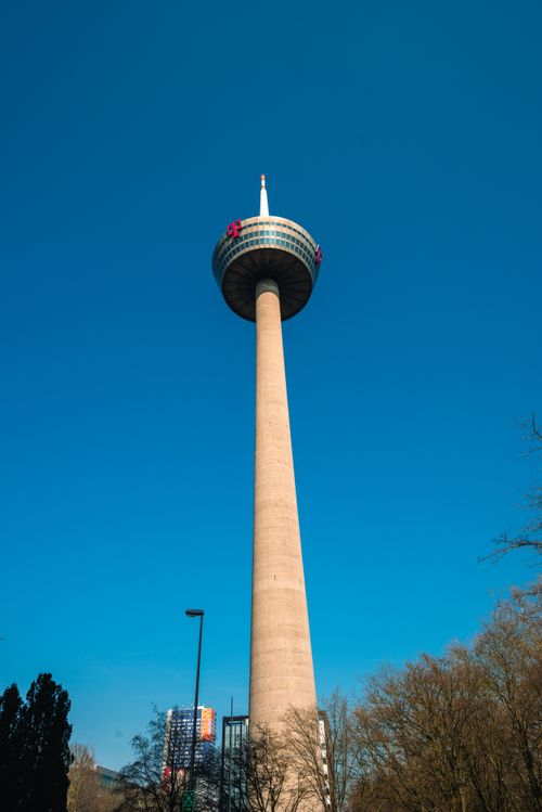 Free View of the Colonius telecommunications tower in Cologne, Germany on a clear day. Stock Photo