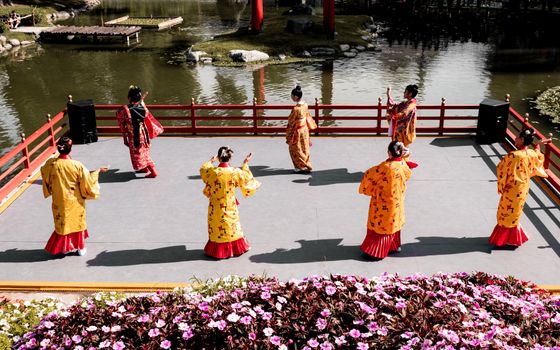 Traditional Japanese dancers performing at Buenos Aires Japanese Garden.