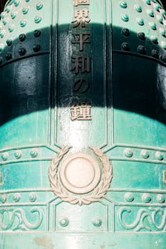 Japanese Peace Bell with intricate details captured in Buenos Aires, Argentina.