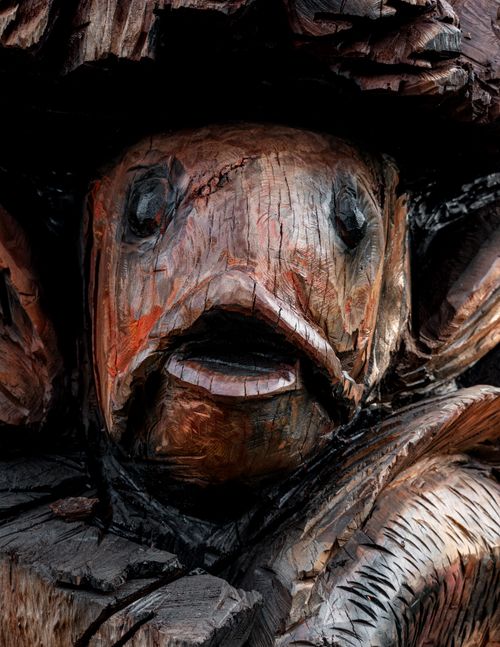 Free Close-up of a detailed wooden sculpture with a fish-like design in Buenos Aires, Argentina. Stock Photo