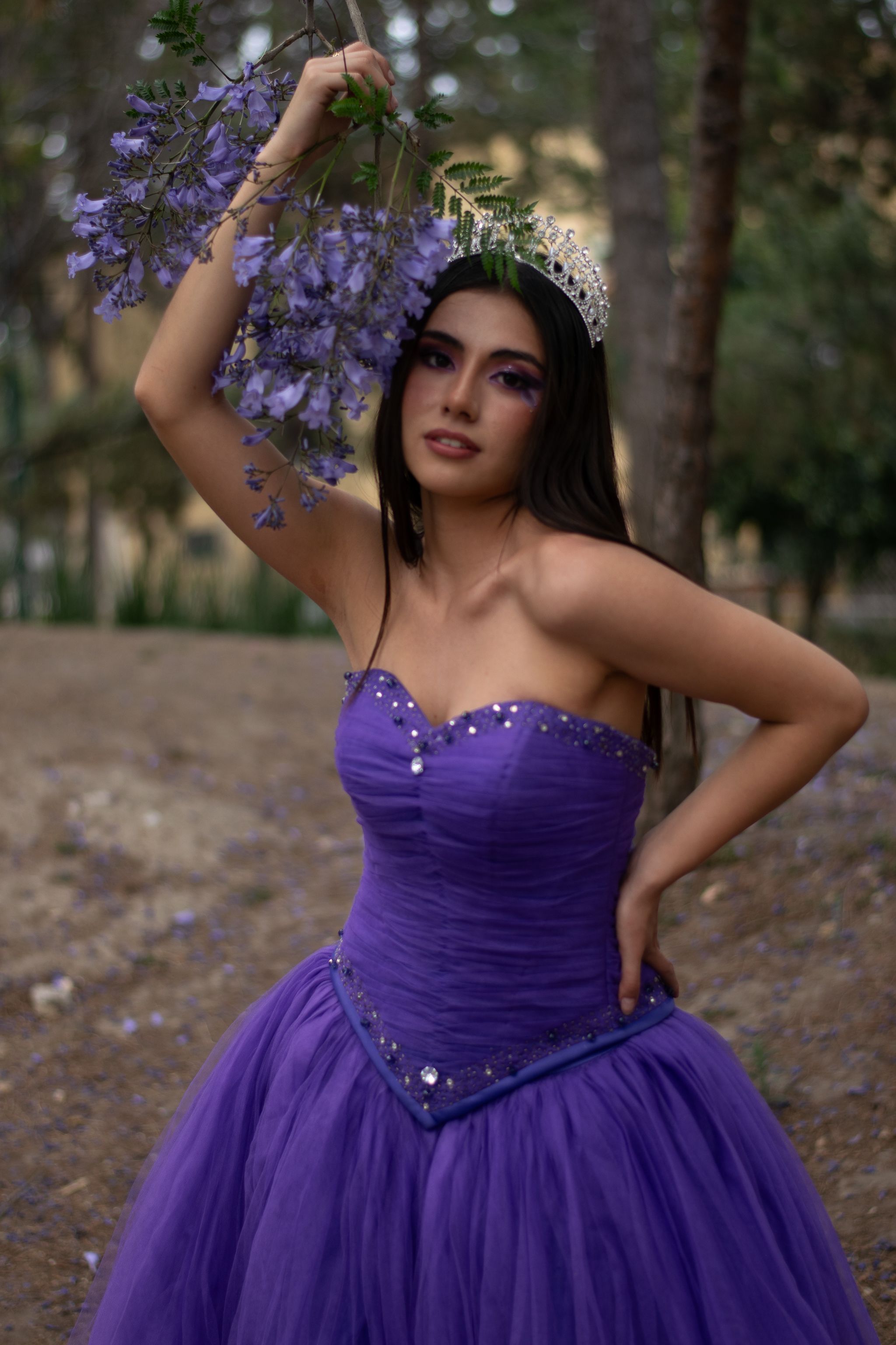 Elegant Woman in Purple Evening Gown Outdoors · Free Stock Photo