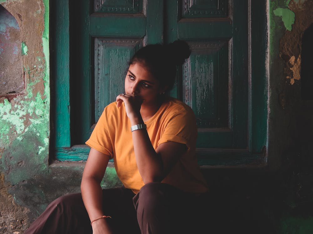 Woman Wearing Yellow Crew-neck T-shirt