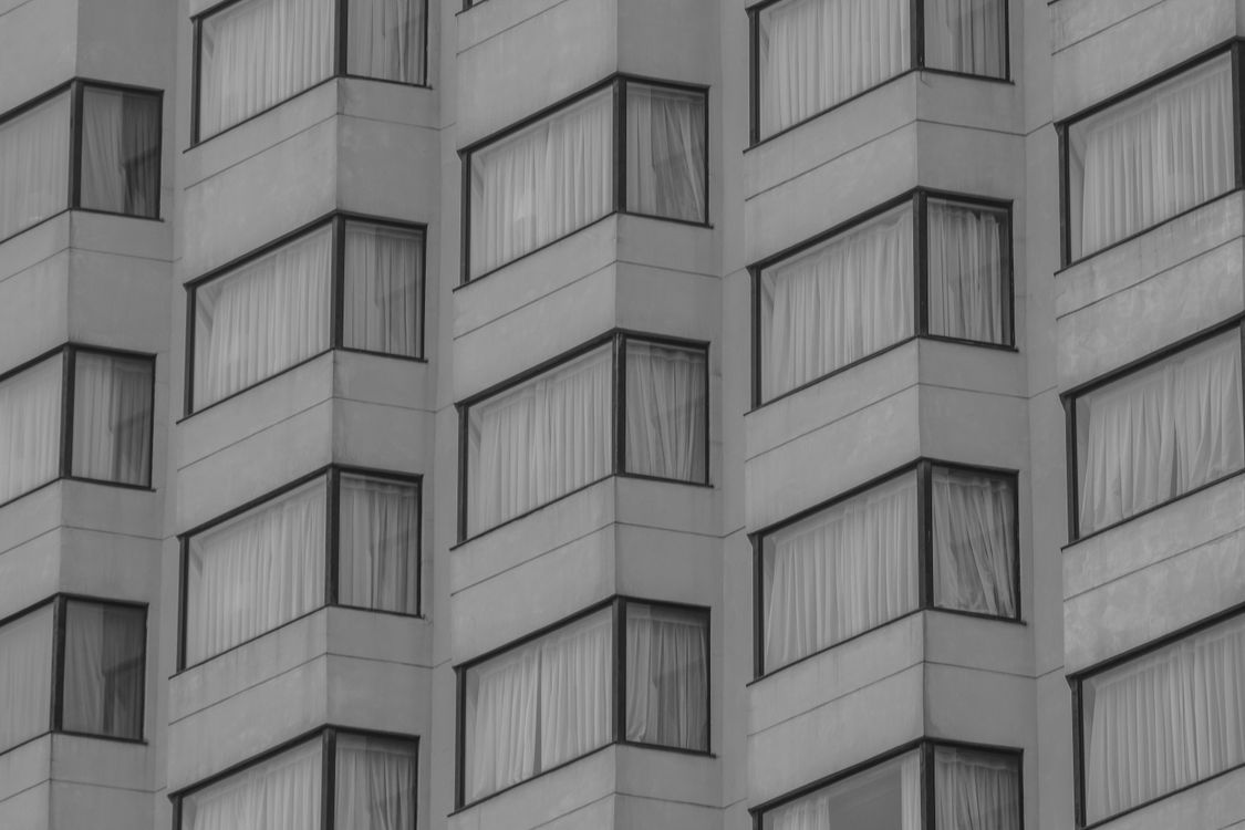 Window Simetric Image Symmetrical Building Windows in Black and White · Free Stock Photo