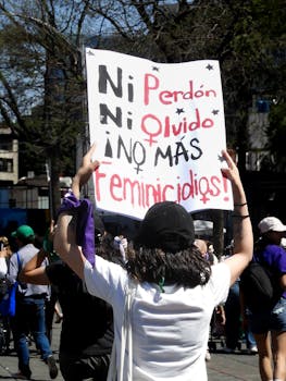 A public demonstration in Mexico City advocating against femicide and for women's rights.